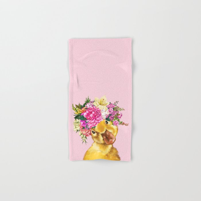 Flower Crown Baby Duck in Pink Hand & Bath Towel