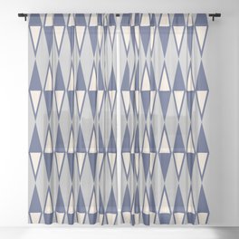 Mid Century Modern Diamond Pattern Blue and Gray 232 Sheer Curtain