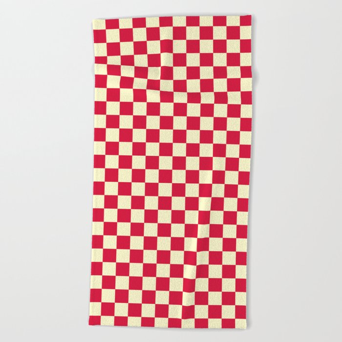 Cream Yellow and Crimson Red Checkerboard Hand & Bath Towel by  ColorfulPatterns