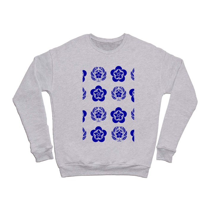 Flower and Leaves Quilt Blue and White Crewneck Sweatshirt