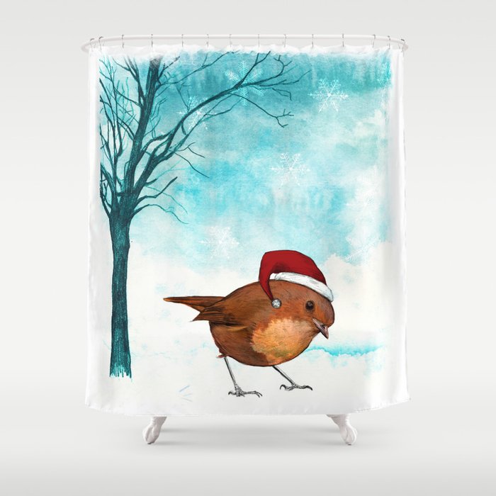 Christmas Robin Shower Curtain