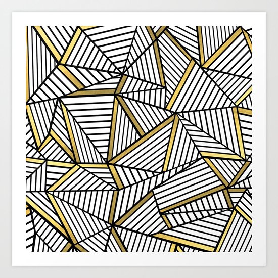 Ab Lines 2 White Gold Art Print