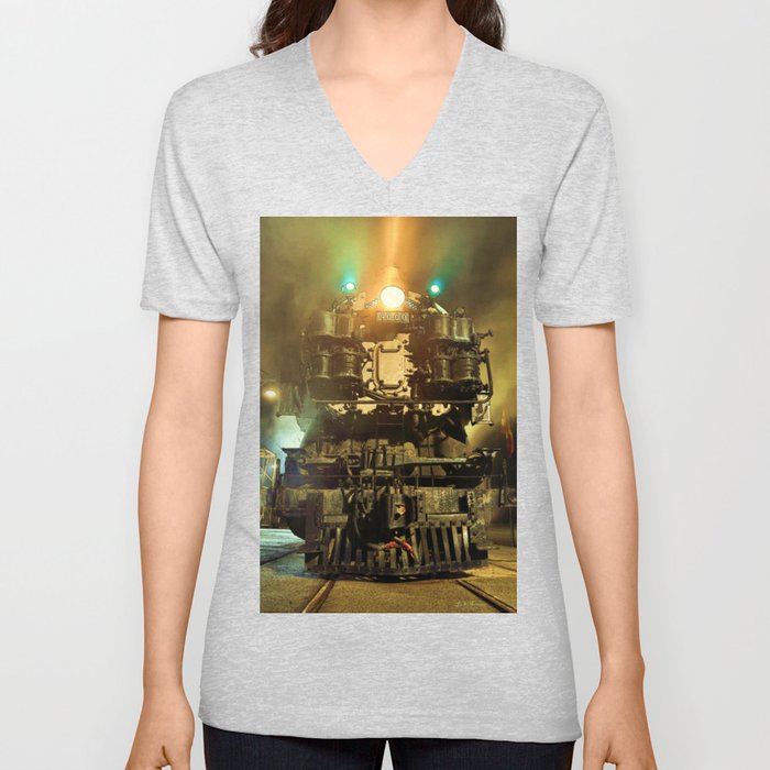UP 9000. Union Pacific. Steam Train Locomotive. © J&S Montague. V Neck T Shirt