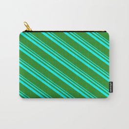 [ Thumbnail: Aqua & Forest Green Colored Lines/Stripes Pattern Carry-All Pouch ]