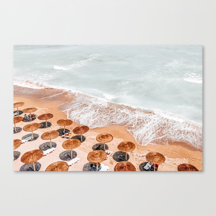 Summer Beach Umbrellas, Aerial Beach Australia Print, Ocean Waves Coastal Art Print, Round Umbrella Vibes Canvas Print