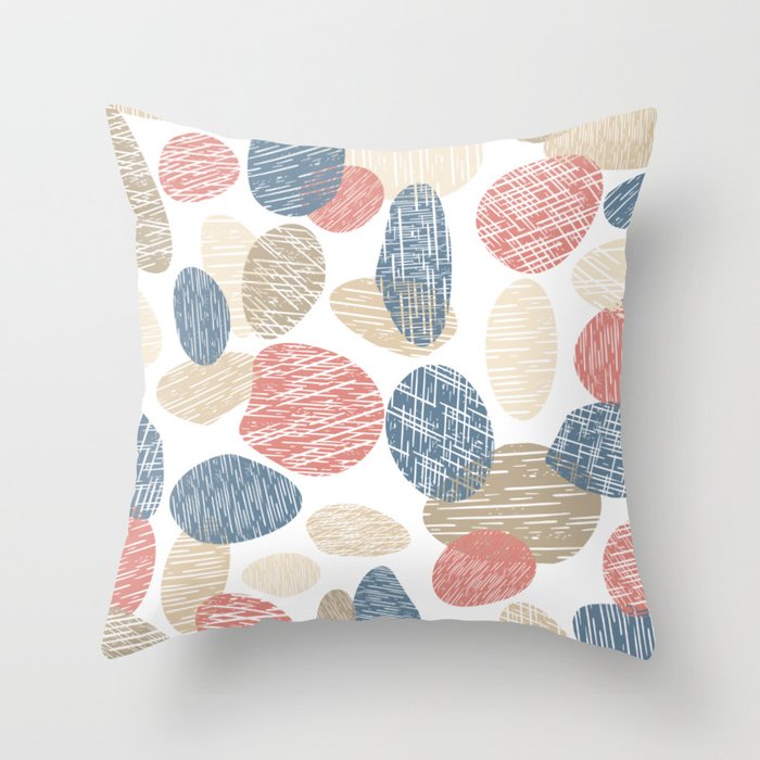 Distressed Abstract Circle Shapes Muted Blue Coral Beige Throw Pillow