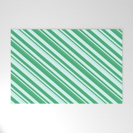 [ Thumbnail: Sea Green and Light Cyan Colored Pattern of Stripes Welcome Mat ]
