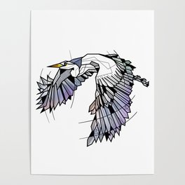 Heron Geometric Bird Poster