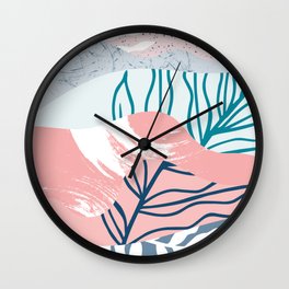 Waiting and waiting Wall Clock | Contemporary, Collage, Curves, Tropical, Curated, Pastel, Style, Digital, Graphic, Geometric 