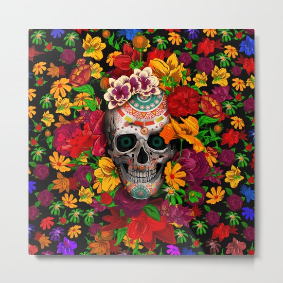 Day of the dead sugar skull flower iPhone 4 4s 5 5c 6, ipod, ipad, pillow case Metal Print