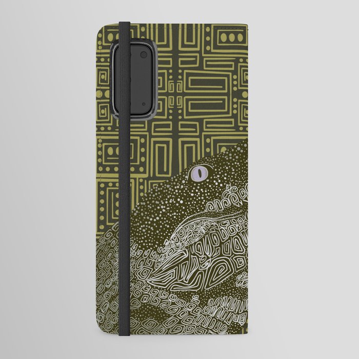 Green crocodile on pattern background Android Wallet Case