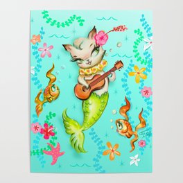 Mermaid Cat with Ukulele Poster