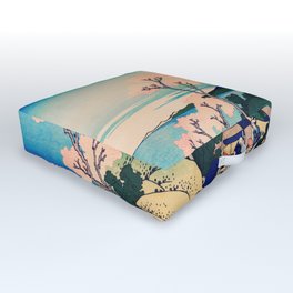 Goten-Yama Hill, Shinagawa on the Tokaido by Katsushika Hokusai Outdoor Floor Cushion | Mountain, Japan, Pink, Arthistory, Woodcut, Asian, Vintage, Classic, Landscape, Printmaking 