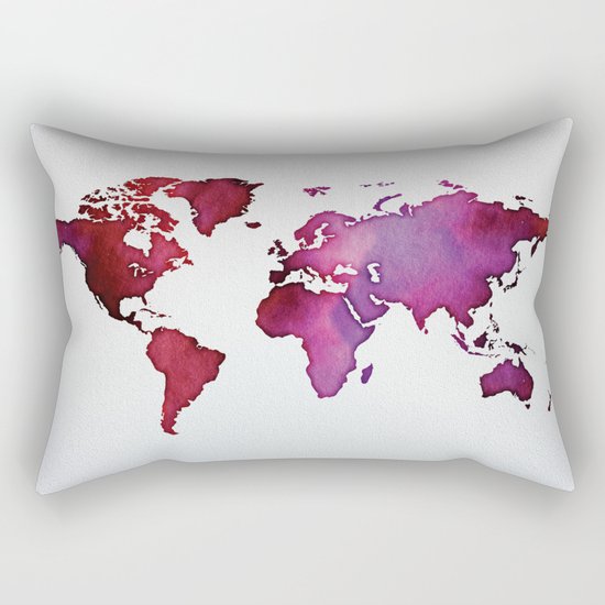 Red & Pink World Map Rectangular Pillow