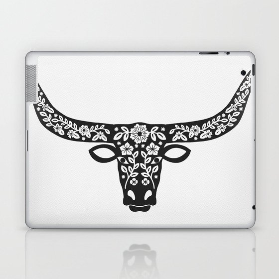 Floral Longhorn – Black Silhouette Laptop & iPad Skin