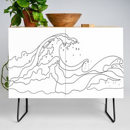 Minimal Line Art Ocean Waves Credenza
