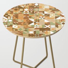 Green, Orange, Brown  Colorful  Minimalist Geometric Design Gift Pattern Art Print Side Table