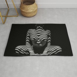 1152-MAK Abstract Nude Black & White Zebra Striped Woman Topographic Feminine Body Rug | Artnude, Zebrawoman, Fineartnude, Windowblind, Shadows, Love, Naked, Barebreasts, Abstract, Photo 