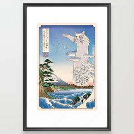 Longcat meme - Ukiyo-e style Framed Art Print