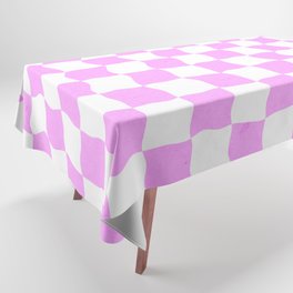 Pink Funky Checkered Pattern Wavy Groovy 70s Tablecloth