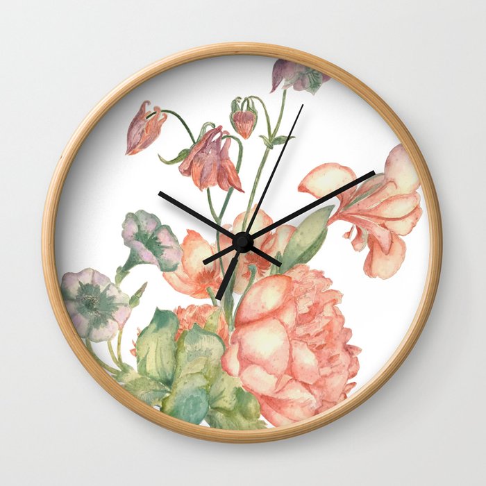 Watercolor pink bouquet arrangment Wall Clock