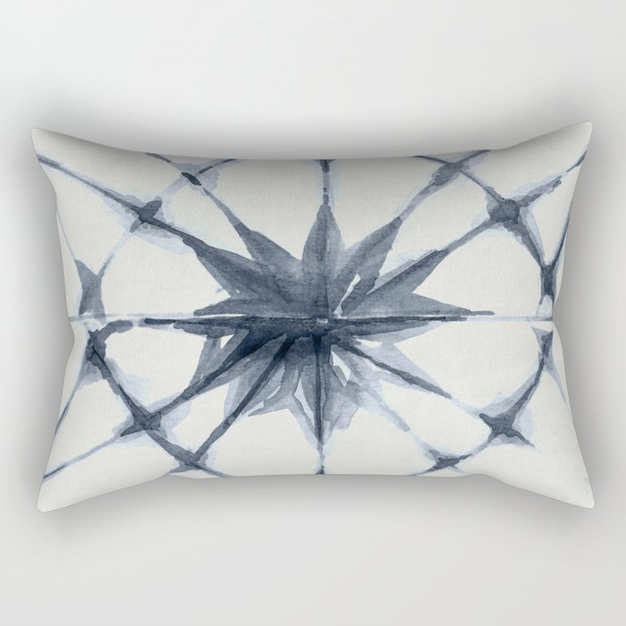 Shibori Starburst Indigo Blue on Lunar Gray Rectangular Pillow