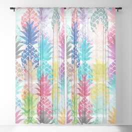 Hawaiian Pineapple Pattern Tropical Watercolor Sheer Curtain