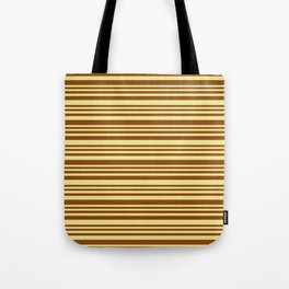[ Thumbnail: Brown and Tan Colored Stripes/Lines Pattern Tote Bag ]