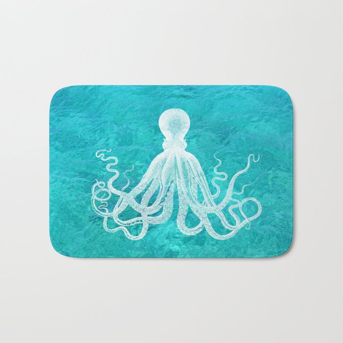 Nautical Decor - Octopus in the Clear Turquoise Water Bath Mat