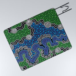 Authentic Aboriginal Art - The River (green) Picnic Blanket