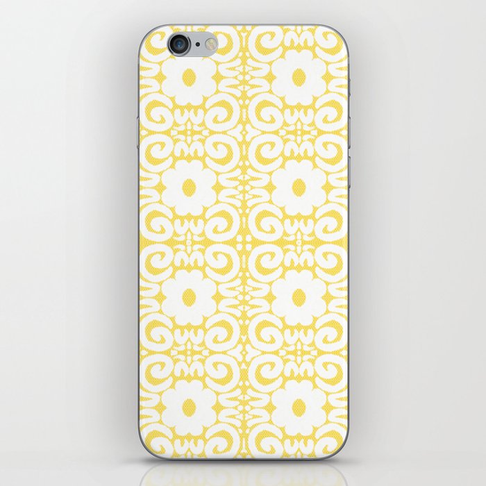 Retro Daisy Lace White on Yellow iPhone Skin