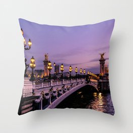 Sunset over Paris Bridge (Color) Throw Pillow