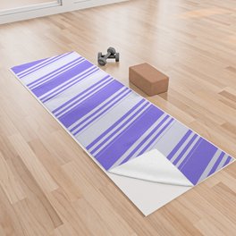 [ Thumbnail: Medium Slate Blue & Lavender Colored Striped Pattern Yoga Towel ]