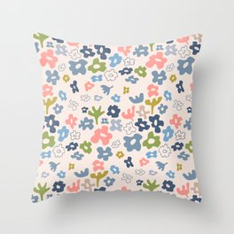 FLOWER FIELDS Abstract Pastel Ditsy Floral Throw Pillow