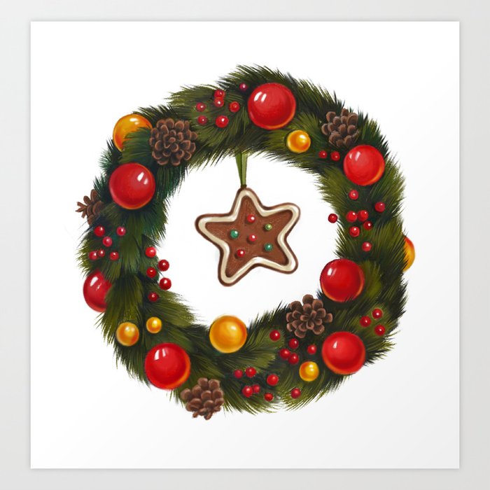Christmas wreath Art Print