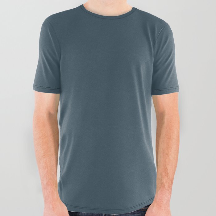 Dark Blue Gray Solid Color Pairs Pantone Stargazer 19-4316 TCX Shades of Blue Hues All Over Graphic Tee