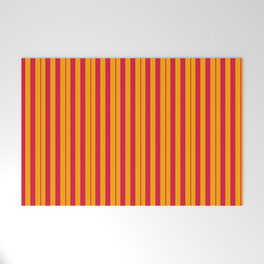 [ Thumbnail: Crimson & Orange Colored Striped Pattern Welcome Mat ]