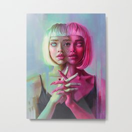 Double Metal Print | Curated, Psychedelic, Pink, Fingers, Vampire, Portrait, Acrylic, Gemini, Blinded, Painting 