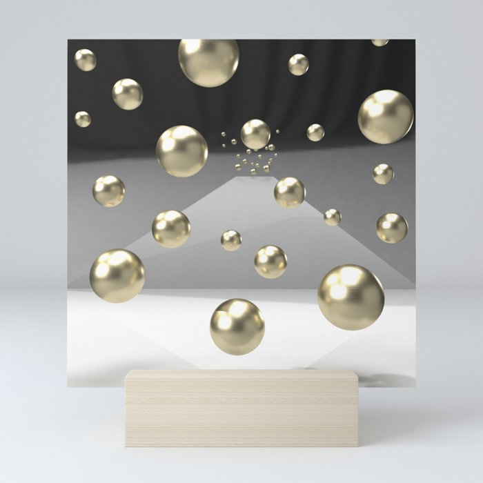Abstract 3d balck and gold design Mini Art Print