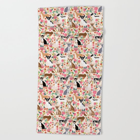 Chihuahua florals cute pastel dog breed must have gifts for small dog owner dog person pet portraits Beach Towel