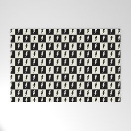 Lightning Bolt Pattern in Black and Off White  Welcome Mat