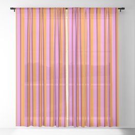 [ Thumbnail: Brown, Dark Orange & Violet Colored Striped Pattern Sheer Curtain ]