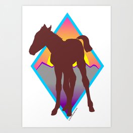 young colt silhouette at sunset Art Print