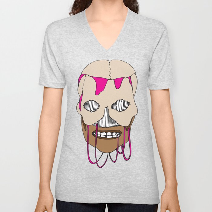 Skull Head Street Art Design V Neck T Shirt
