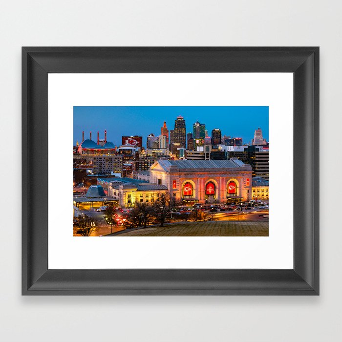 Celebratory Skyline Of Kansas City Missouri Framed Art Print