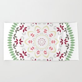 Mandala with green leaves and flowers Beach Towel