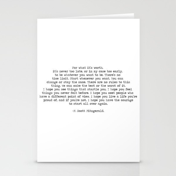 For What It's Worth F. Scott Fitzgerald Life Quote Stationery Cards