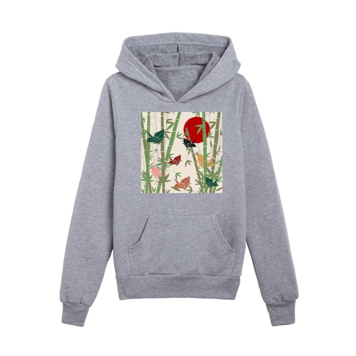 Calming Bamboo and Cranes  Kids Pullover Hoodie