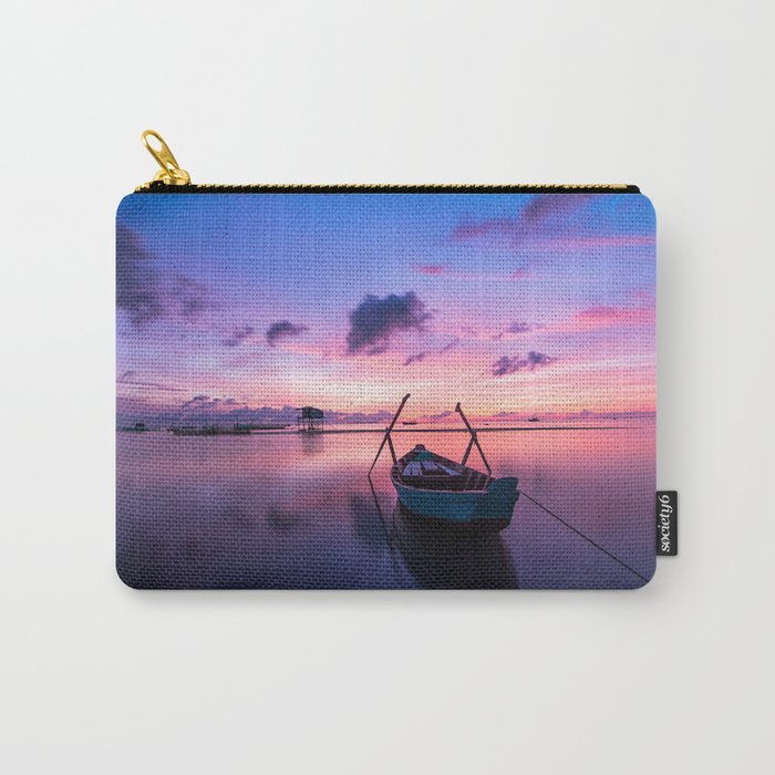 Boat on a lake with sunrise Carry-All Pouch