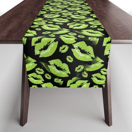 Two Kisses Collided Lip Smacking Lime Colored Lips Pattern Table Runner